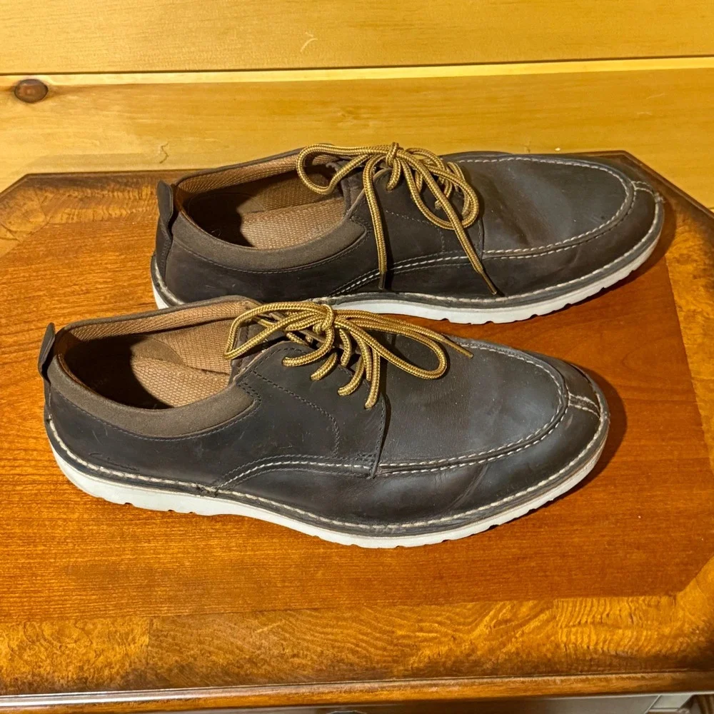 Clarks Collection Mens Dark Brown Leather Moc Toe Oxford Casual Shoes Lace Up 12